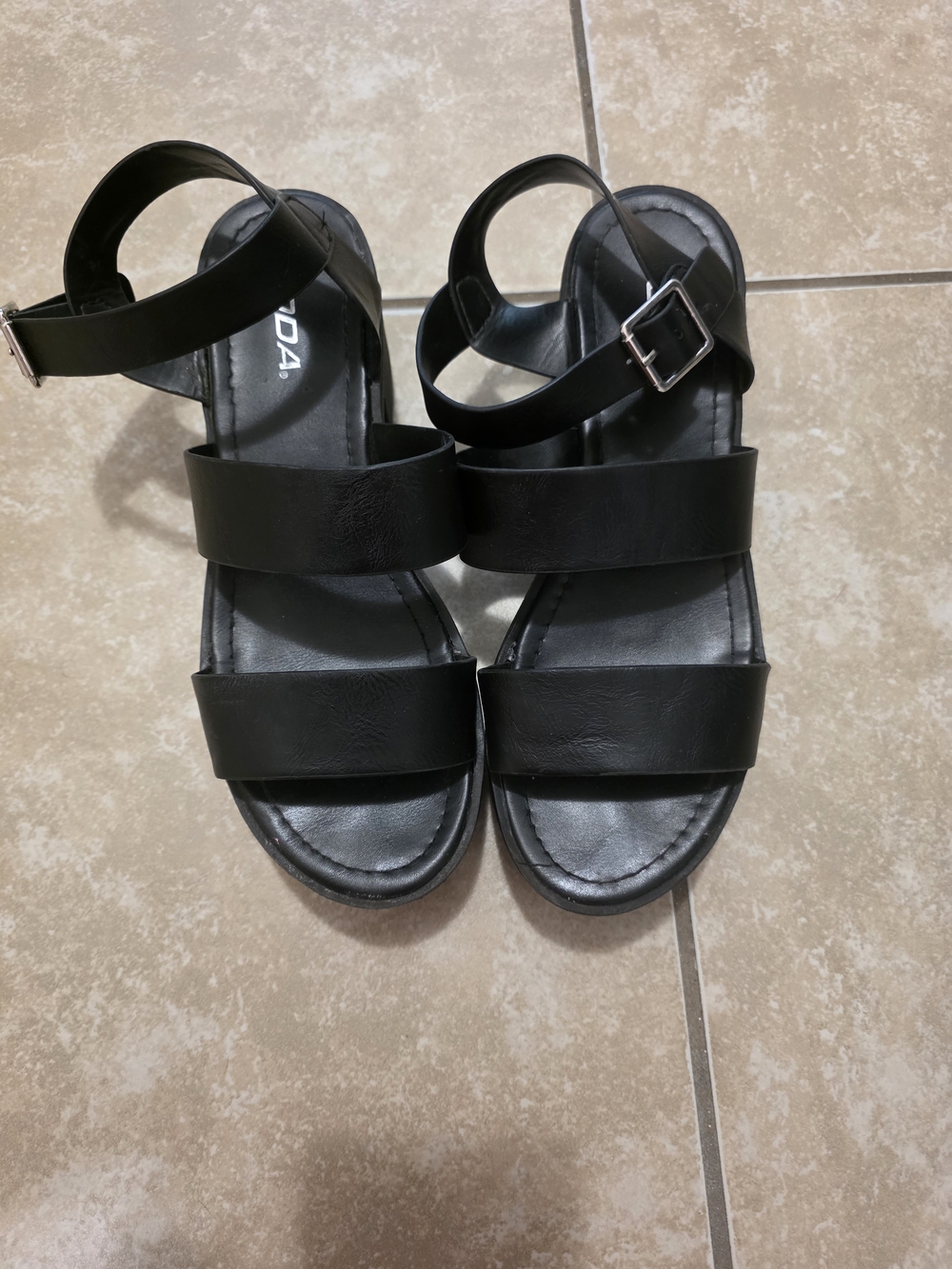 Soda Black Triple-Strap Women’s Sandals with Ankle Buckle
